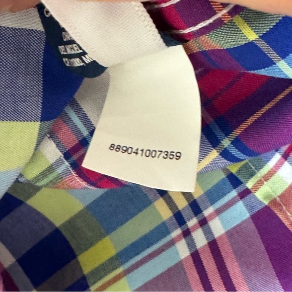 Chaps Womens Plaid Button Down Shirt Multi Color Red Blue 3/4 Sleeve Sz Petite M - Picture 12 of 12